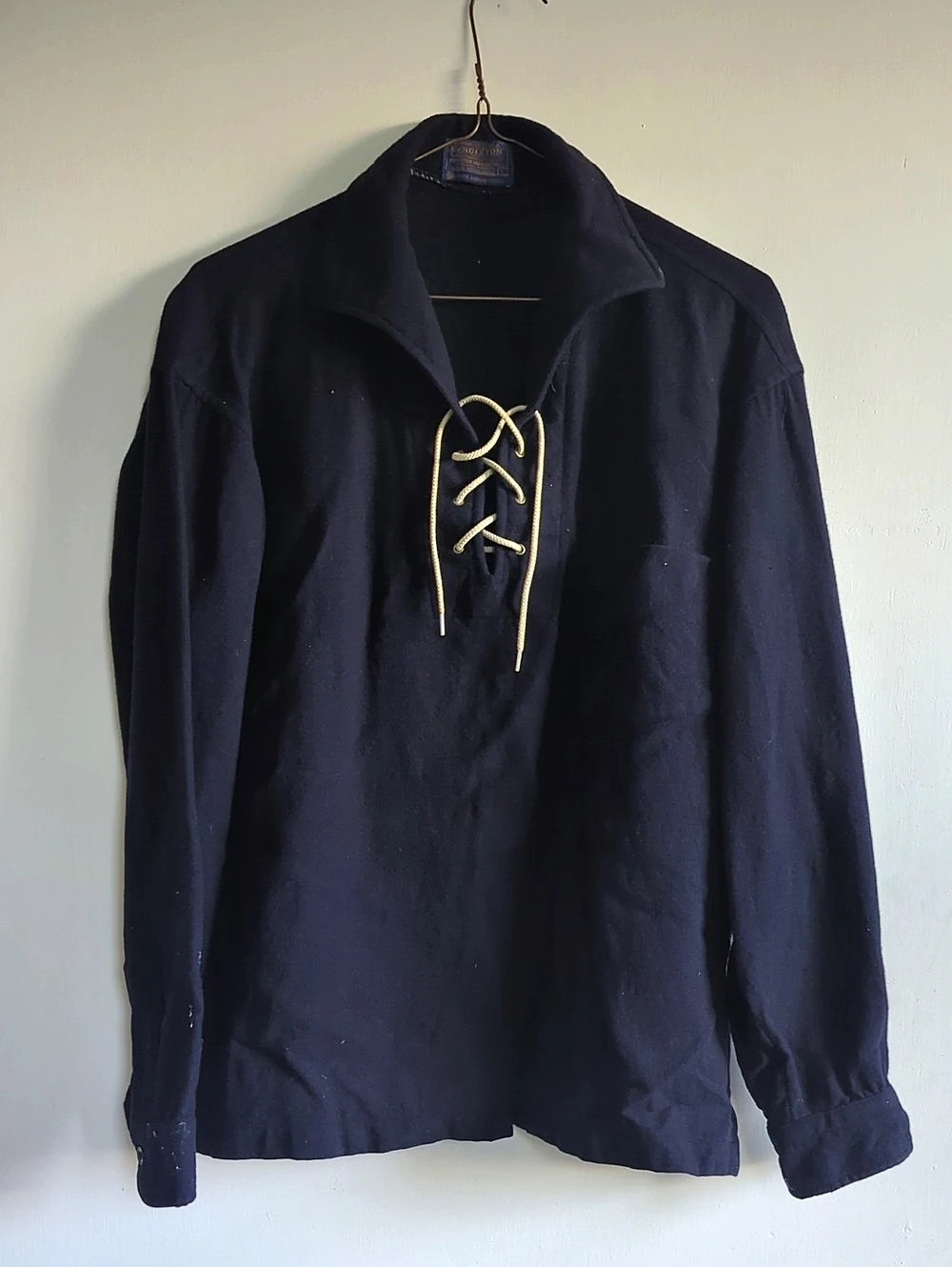 Pendleton Wool Lace-Up Shirt in Blue Men's Size Large Rawhide Lacer Hunting Shir